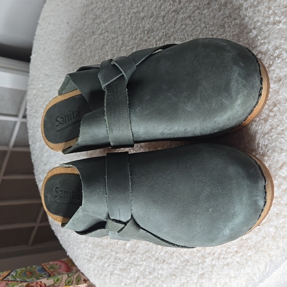 Sanita Clogs Manuella Wooden Oiled Leather Khaki Green Size EU 40 Shoe - Picture 5 of 13